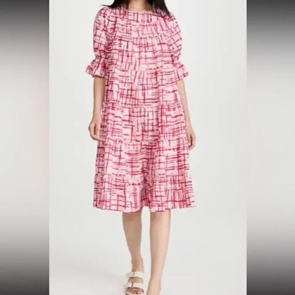 MERLETTE Women's Paradis Printed Dress, Berry Crosshatch Print S